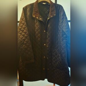 XL Vintage Lands End Womens Black Quilted Wind/rain Proof. Long Barn Jacket.